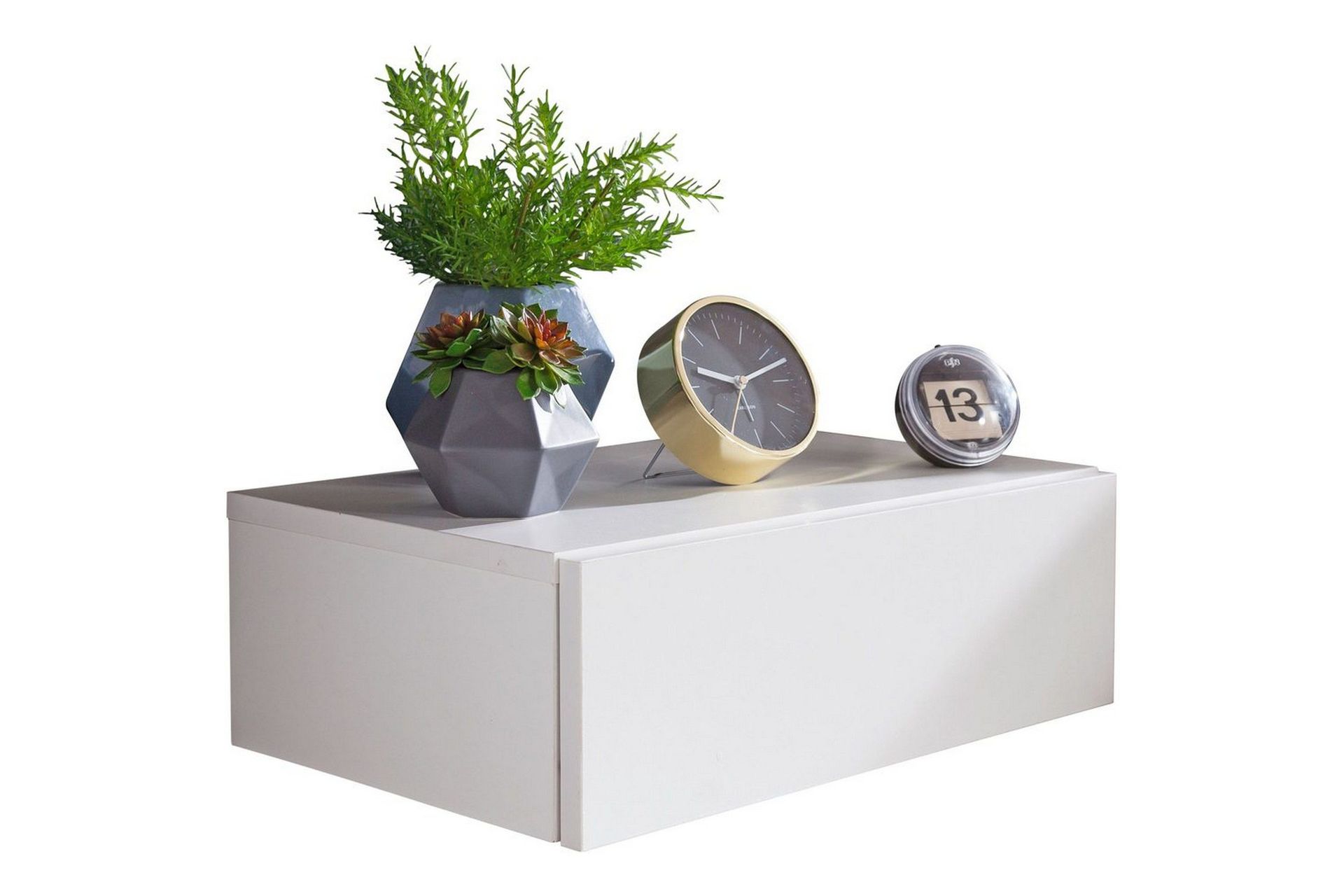 sängbord wohnling med låda för väggmontering, svävande utseende vit - vit