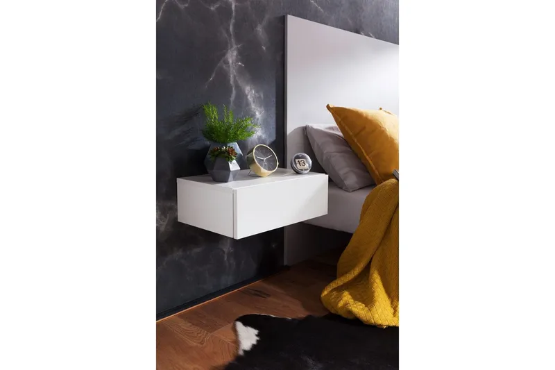 Sängbord Wohnling med låda för väggmontering, svävande utseende Vit - Vit - Möbler - Sovrum - Sängbord