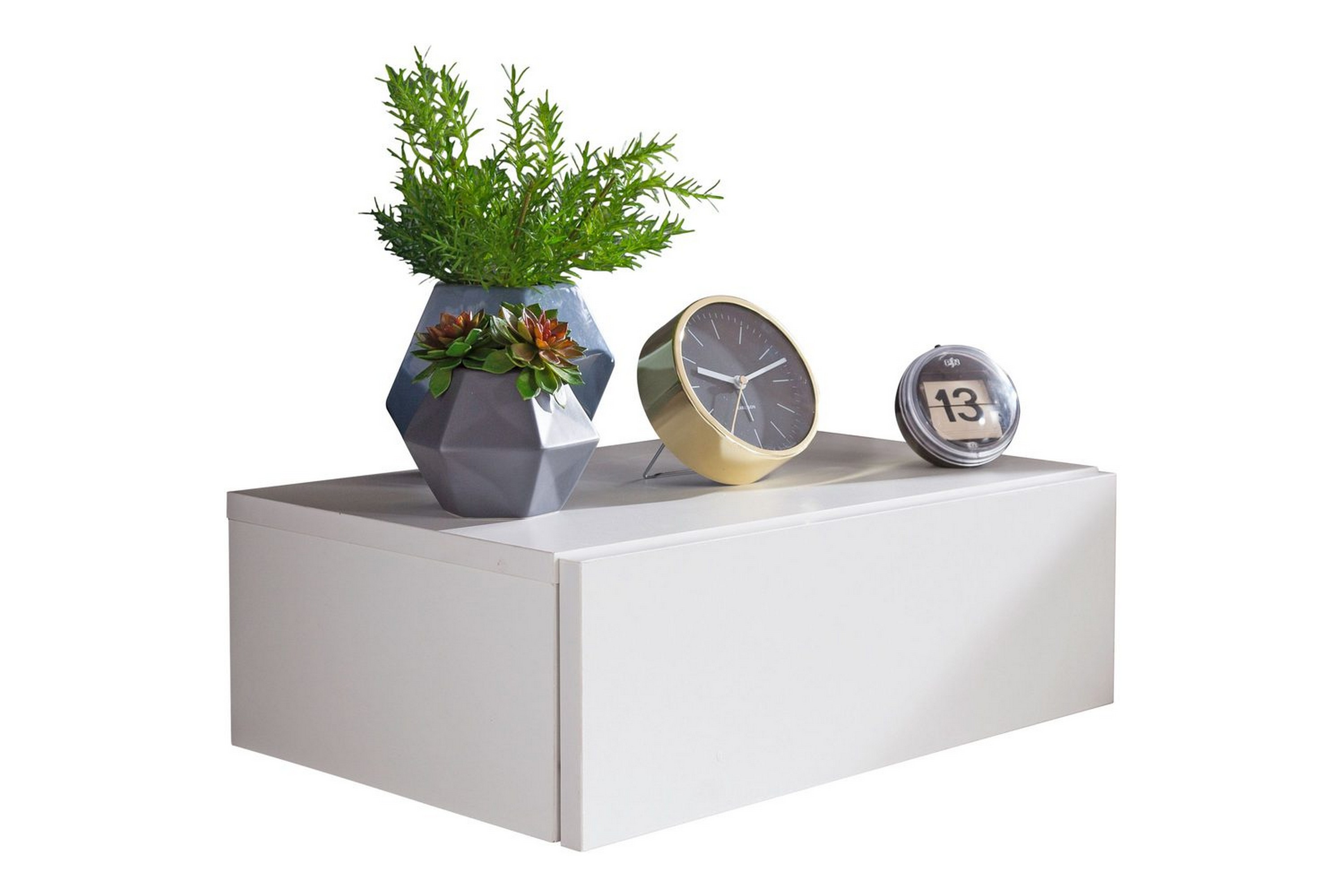 sängbord wohnling med låda för väggmontering, svävande utseende vit - vit