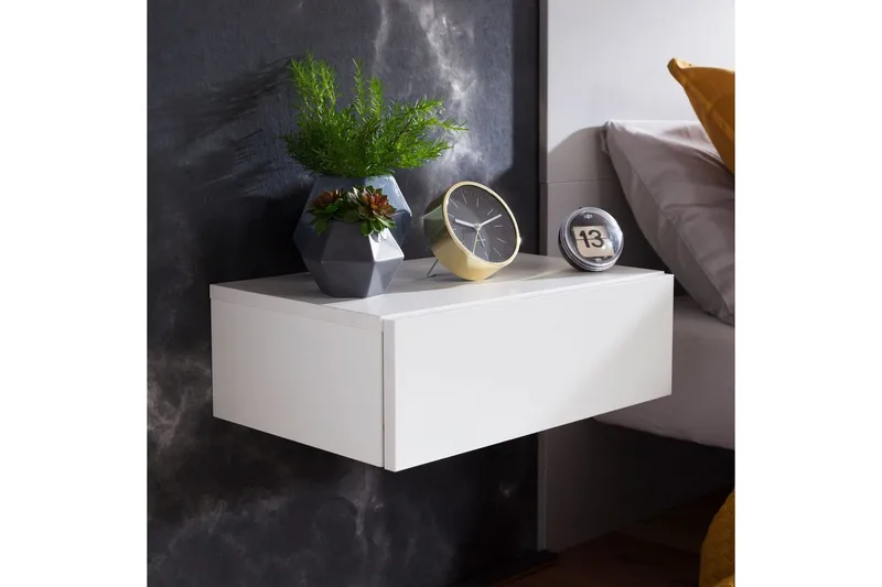 Sängbord Wohnling med låda för väggmontering, svävande utseende Vit - Vit - Möbler - Sovrum - Sängbord