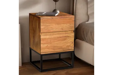 Sängbord Wohnling Modern look med 2 lådor tillverkade av massivt sheeshamträ i en industriell look - Möbler - Sovrum - Sängbord