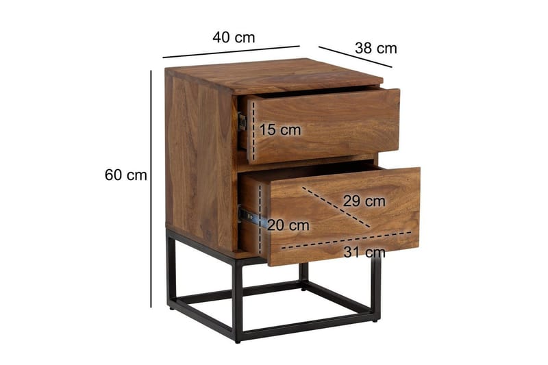 Sängbord Wohnling Modern look med 2 lådor tillverkade av massivt sheeshamträ i en industriell look - Möbler - Sovrum - Sängbord