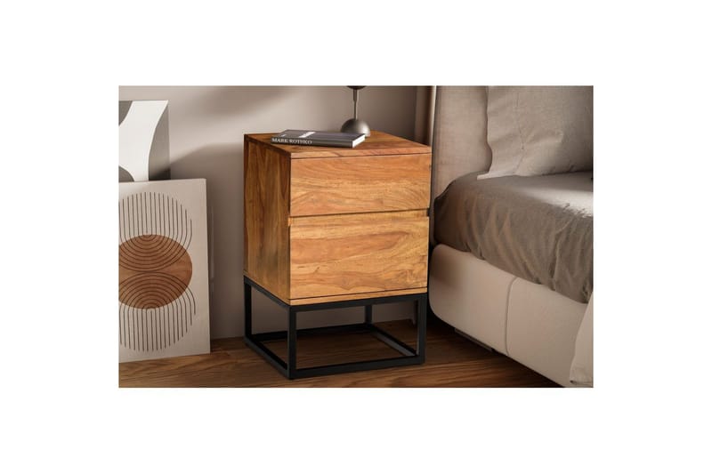 Sängbord Wohnling Modern look med 2 lådor tillverkade av massivt sheeshamträ i en industriell look - Möbler - Sovrum - Sängbord