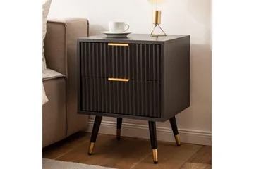 Sängbord Wohnling Modern look med 2 lådor tillverkade av spånskiva med ek-effekt glansiga höjdpunkter - Möbler - Sovrum - Sängbord