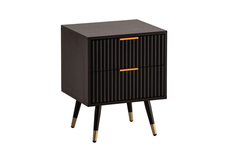 Sängbord Wohnling Modern look med 2 lådor tillverkade av spånskiva med ek-effekt glansiga höjdpunkter - Möbler - Sovrum - Sängbord