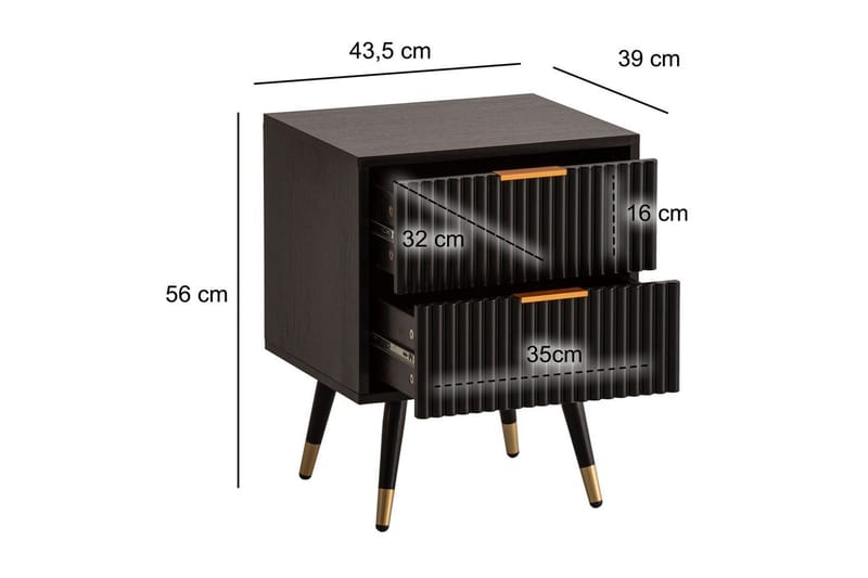 Sängbord Wohnling Modern look med 2 lådor tillverkade av spånskiva med ek-effekt glansiga höjdpunkter - Möbler - Sovrum - Sängbord