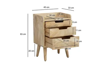 Sängbord Wohnling Modern look med 3 lådor tillverkade av massivt mangoträ en förvaringshylla - Möbler - Sovrum - Sängbord