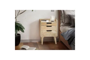 Sängbord Wohnling Modern look med 3 lådor tillverkade av massivt mangoträ en förvaringshylla - Möbler - Sovrum - Sängbord
