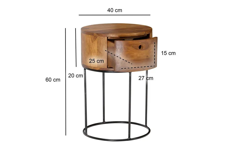 Sängbord Wohnling rund, massivt trä med 1 låda i modern stil mörkbrun - mörkbrun - Möbler - Sovrum - Sängbord