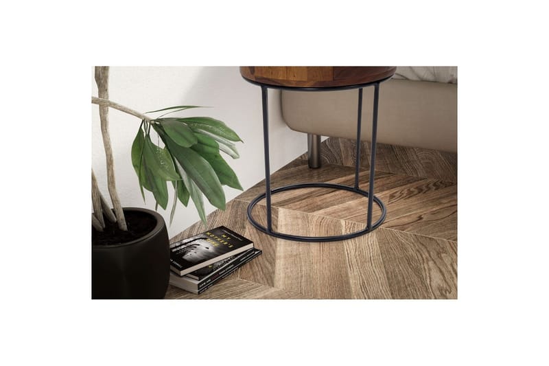 Sängbord Wohnling rund, massivt trä med 1 låda i modern stil mörkbrun - mörkbrun - Möbler - Sovrum - Sängbord