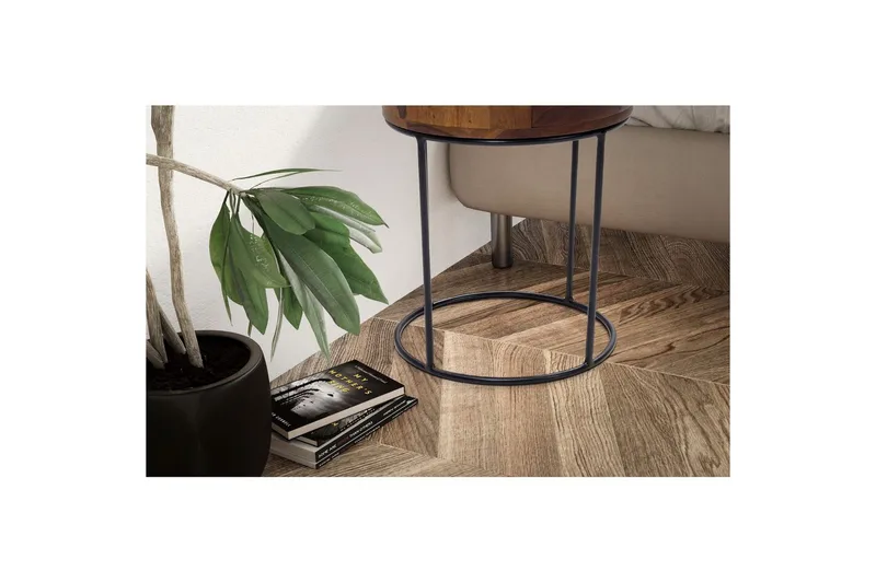 Sängbord Wohnling rund, massivt trä med 1 låda i modern stil mörkbrun - mörkbrun - Möbler - Sovrum - Sängbord