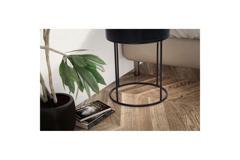 Sängbord Wohnling rund, massivt trä med 1 låda i modern stil Svart - Svart - Möbler - Sovrum - Sängbord