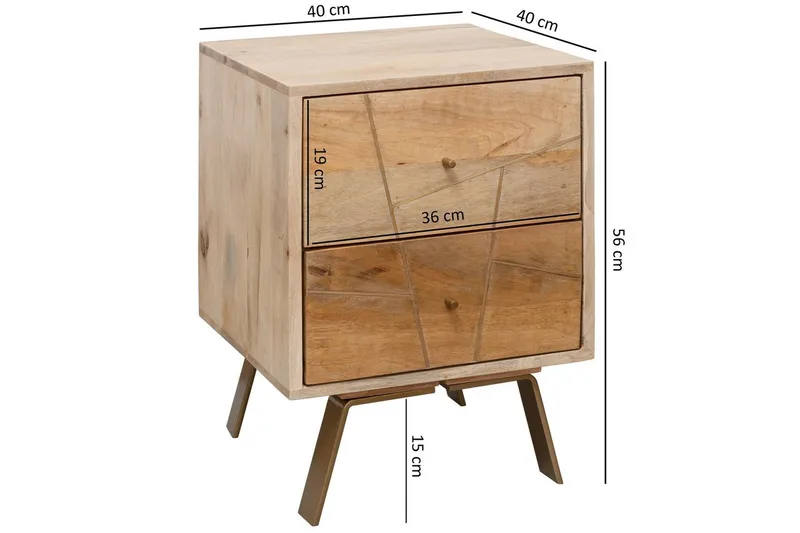 Sängbord Wohnling SIKAR massivt mangoträ för boxfjädersäng metallinlägg 2 lådor - Möbler - Sovrum - Sängbord