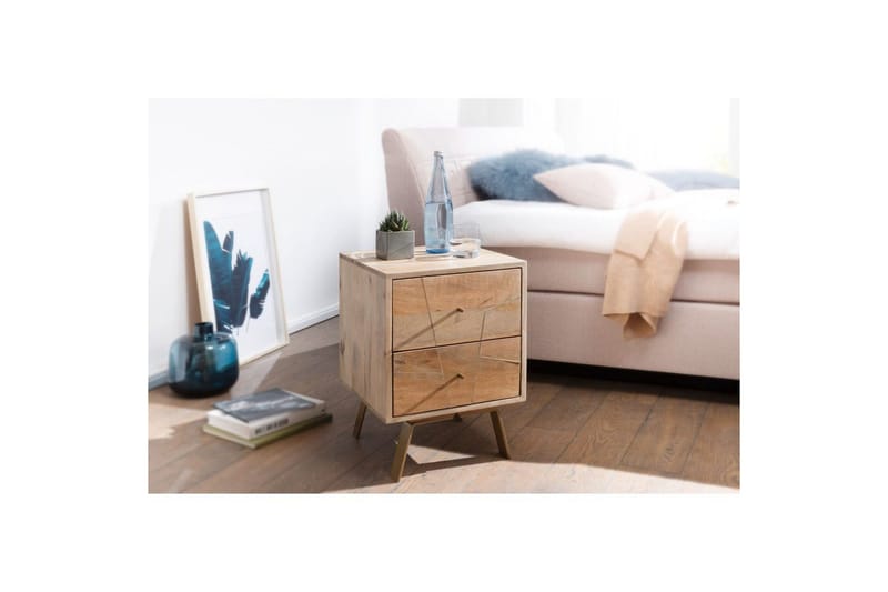 Sängbord Wohnling SIKAR massivt mangoträ för boxfjädersäng metallinlägg 2 lådor - Möbler - Sovrum - Sängbord