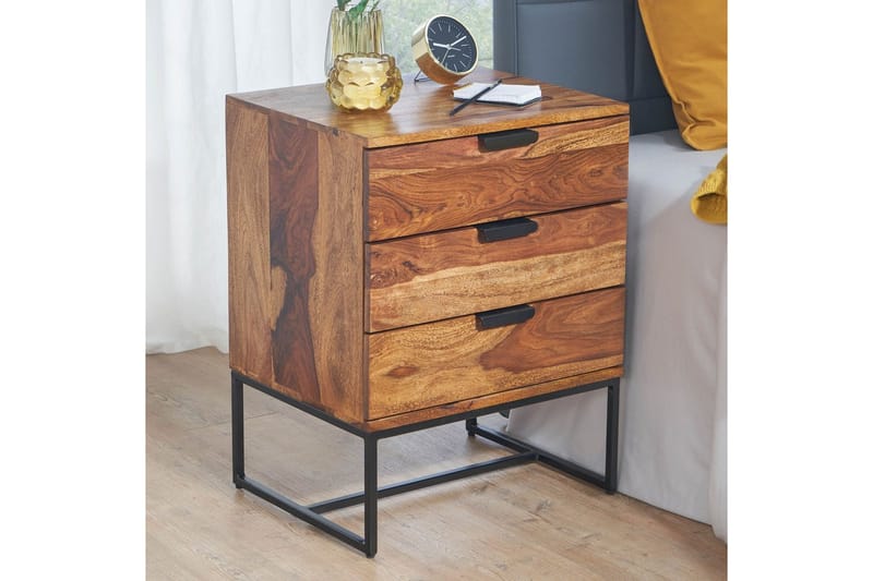 Sängbord Wohnling Tillverkad av massivt trä för boxspring-säng med 3 lådor lantlig stil - Möbler - Sovrum - Sängbord