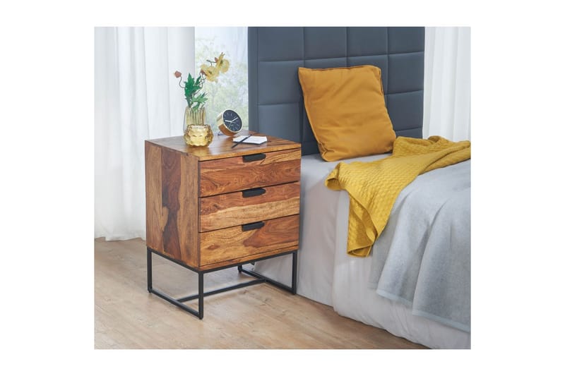 Sängbord Wohnling Tillverkad av massivt trä för boxspring-säng med 3 lådor lantlig stil - Möbler - Sovrum - Sängbord