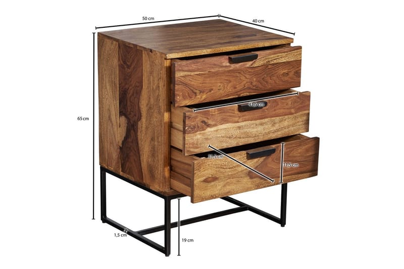 Sängbord Wohnling Tillverkad av massivt trä för boxspring-säng med 3 lådor lantlig stil - Möbler - Sovrum - Sängbord