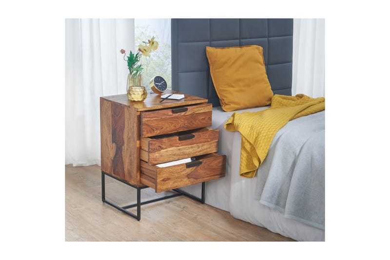 Sängbord Wohnling Tillverkad av massivt trä för boxspring-säng med 3 lådor lantlig stil - Möbler - Sovrum - Sängbord