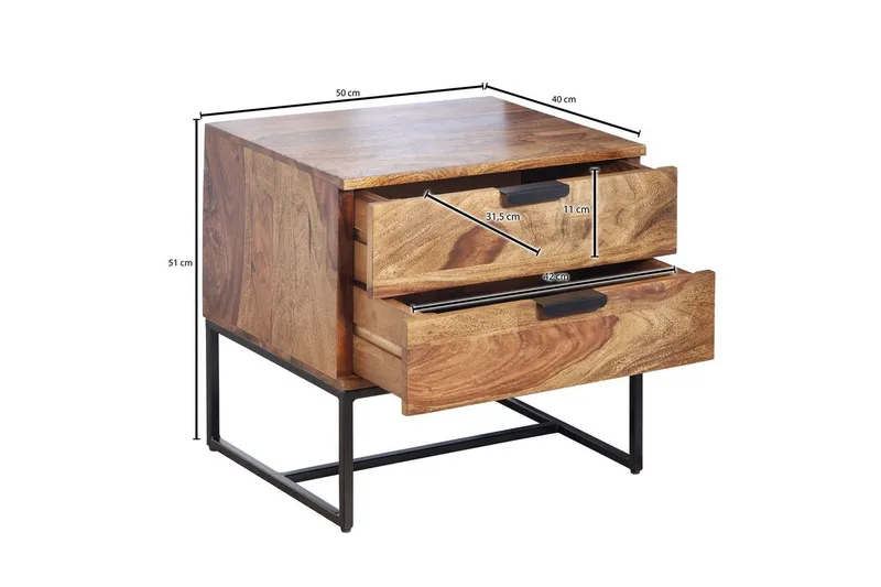 Sängbord Wohnling Tillverkad av massivt trä för normala sänghöjder med 2 lådor lantlig stil - Möbler - Sovrum - Sängbord