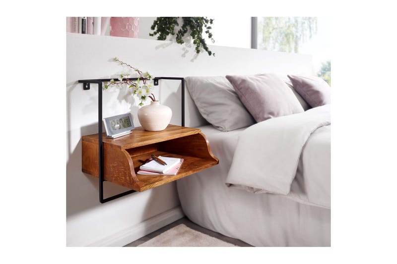 Sängbord Wohnling Väggmonterad konsol av massivt mangoträ med hylla, industriell - Möbler - Sovrum - Sängbord