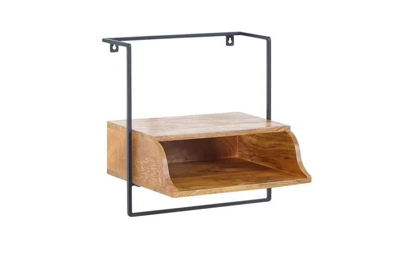 Sängbord Wohnling Väggmonterad konsol av massivt mangoträ med hylla, industriell