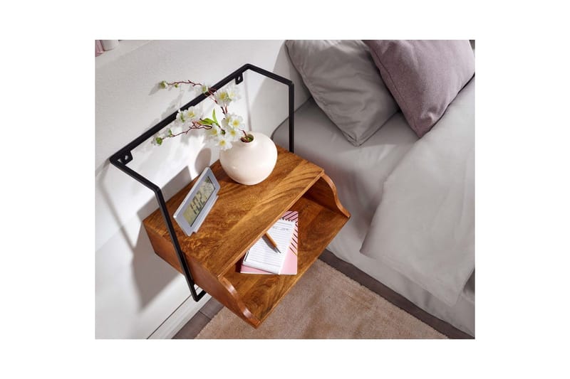 Sängbord Wohnling Väggmonterad konsol av massivt mangoträ med hylla, industriell - Möbler - Sovrum - Sängbord