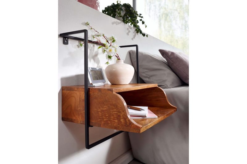 Sängbord Wohnling Väggmonterad konsol av massivt mangoträ med hylla, industriell - Möbler - Sovrum - Sängbord