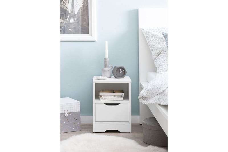 Sängbord Wohnling Vit med 1 låda Enkel modern design och hylla - Möbler - Sovrum - Sängbord