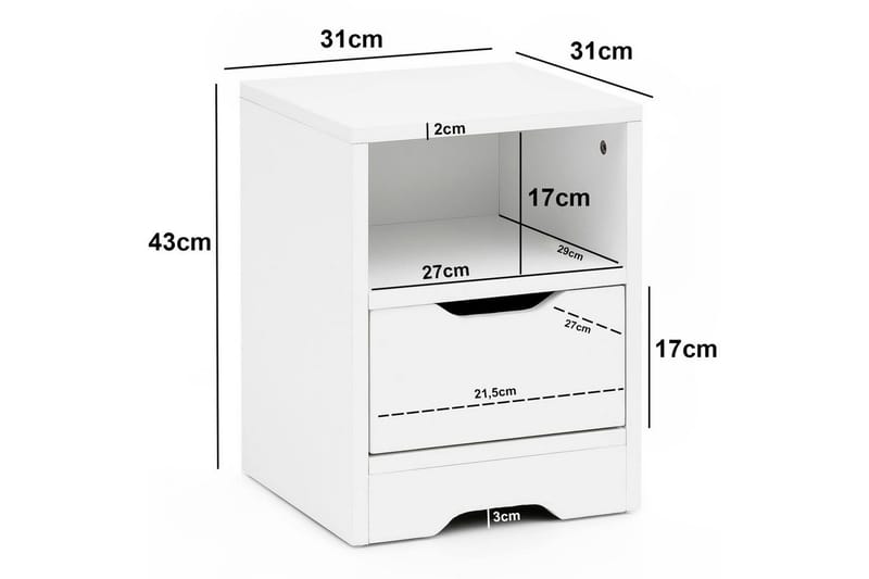 Sängbord Wohnling Vit med 1 låda Enkel modern design och hylla - Möbler - Sovrum - Sängbord
