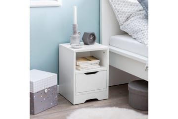 Sängbord Wohnling Vit med 1 låda Enkel modern design och hylla - Möbler - Sovrum - Sängbord