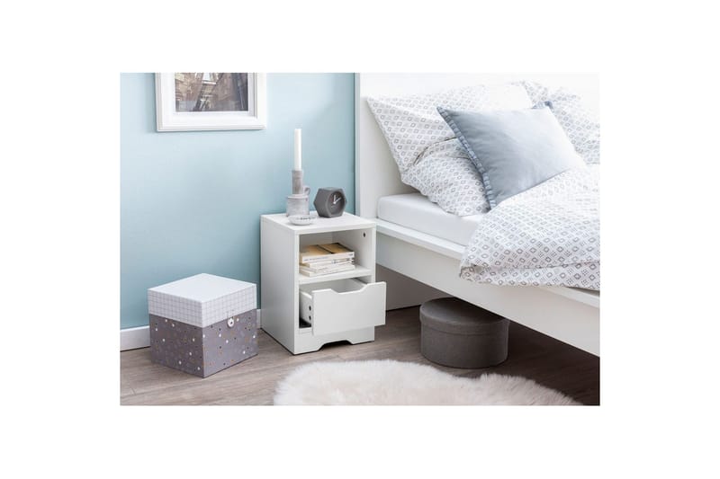 Sängbord Wohnling Vit med 1 låda Enkel modern design och hylla - Möbler - Sovrum - Sängbord