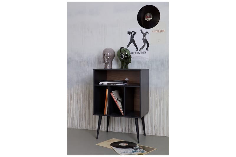 XAIME Sängbord 60 cm med Förvaring Hyllor Valnöt/Svart - Möbler - Sovrum - Sängbord