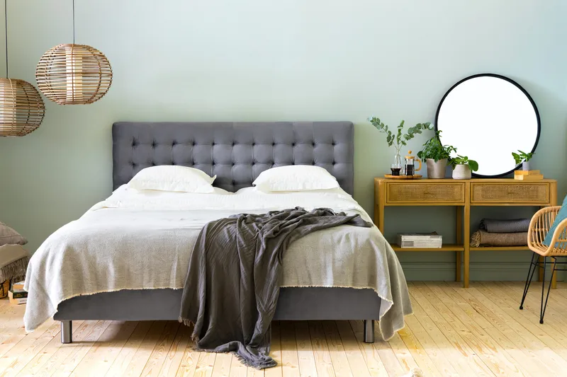 Ella Sänggavel 180 cm Rutig - Grå/Sammet - Möbler - Sovrum - Sänggavlar