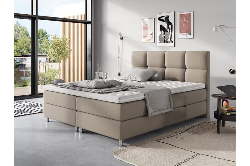 Adrianah Sängram 120x200 cm i Tyg med Sänggavel - Beige - Möbler - Sovrum - Sängram & sängstomme