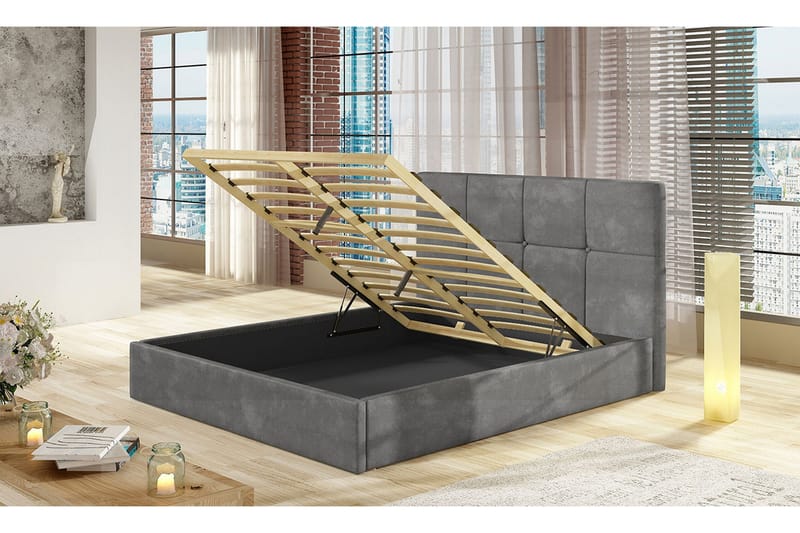 Allatessa Sängram 180x200 cmLED-belysning - Grå - Möbler - Sovrum - Sängram & sängstomme