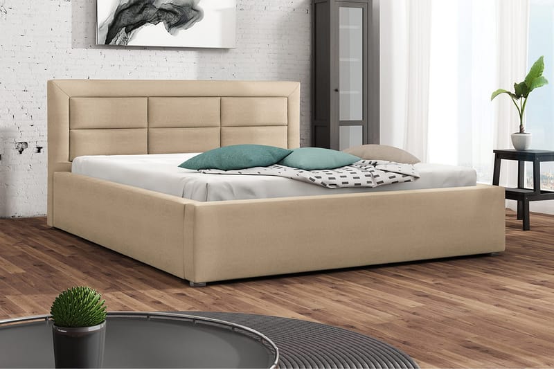 ALMERED Sängram 200x200 cm Metallram Beige - Beige - Möbler - Sovrum - Sängram & sängstomme