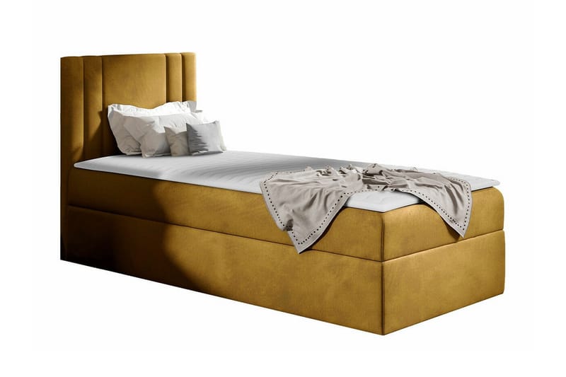 Betvallen Komplett Sängpaket 90x200 cm med Sänggavel + Bäddmadrass med Fasthetsgrad Medium, Gul