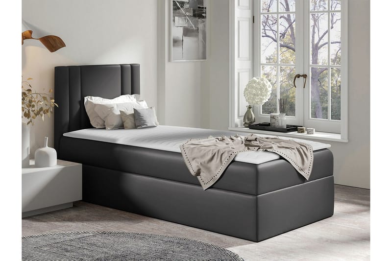 Betvallen Komplett Sängpaket med Förvaring 90x200 cm med Sänggavel + Bäddmadrass - Mörkgrå - Möbler - Sovrum - Sängram & sängstomme