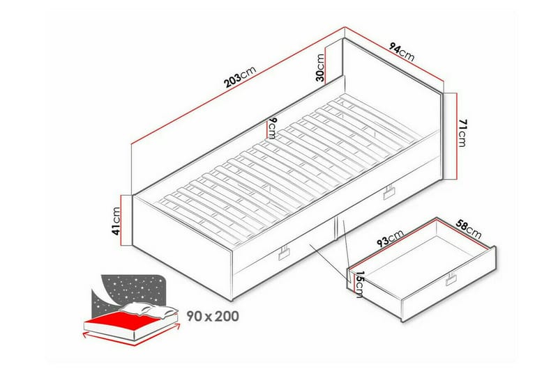Castlebay Sängram 90x200 cm - Grå - Möbler - Sovrum - Sängram & sängstomme
