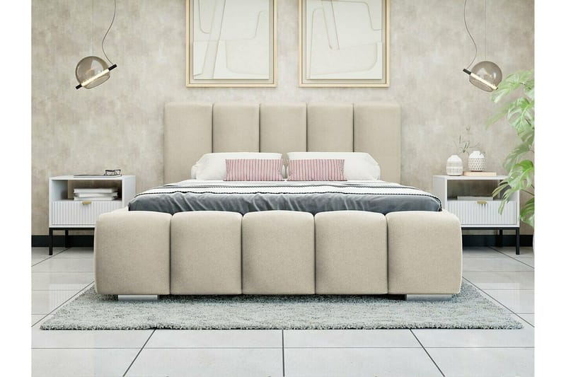 Cleaton Bubblig Sängram 160x200 cm med förvaring - Beige - Möbler - Sovrum - Sängram & sängstomme