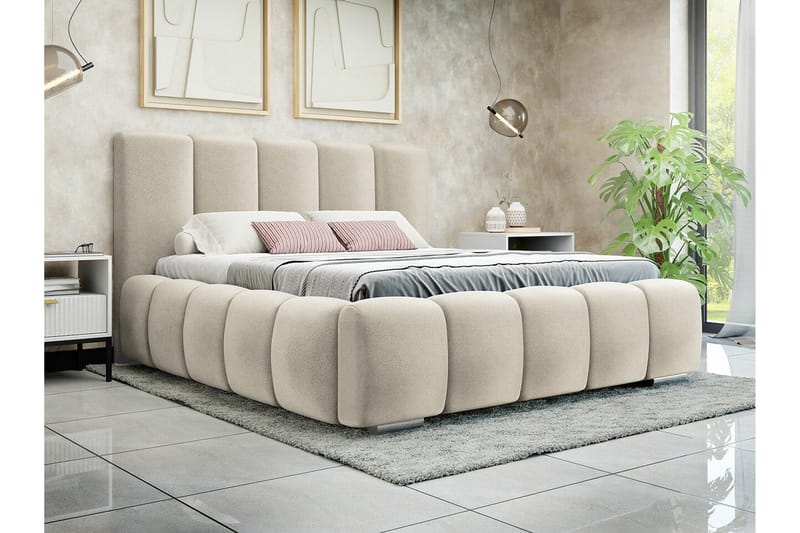 Cleaton Komplett Sängpaket 140x200 cm med Förvaring och Sänggavel + Bäddmadrass - Beige - Möbler - Sovrum - Sängram & sängstomme
