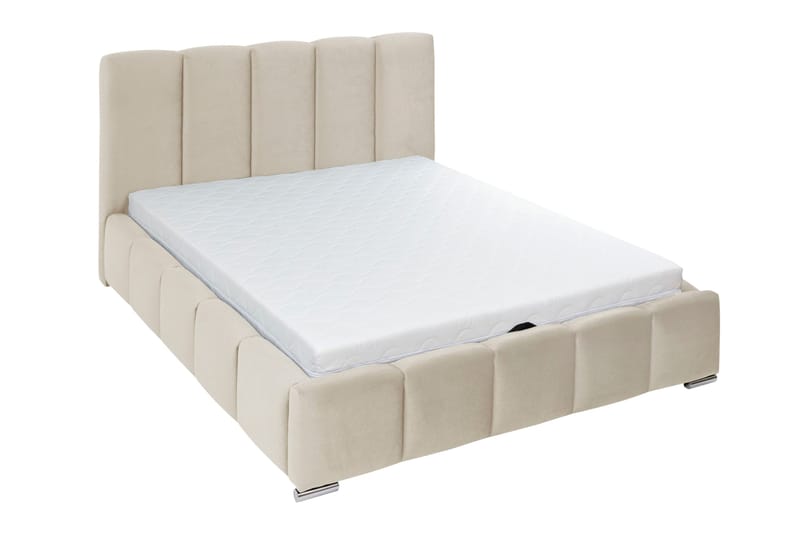 Cleaton Komplett Sängpaket 140x200 cm med Förvaring och Sänggavel + Bäddmadrass - Beige - Möbler - Sovrum - Sängram & sängstomme
