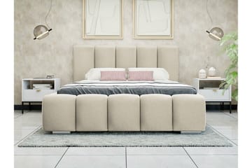 Cleaton Komplett Sängpaket 140x200 cm med Förvaring och Sänggavel + Bäddmadrass - Beige - Möbler - Sovrum - Sängram & sängstomme