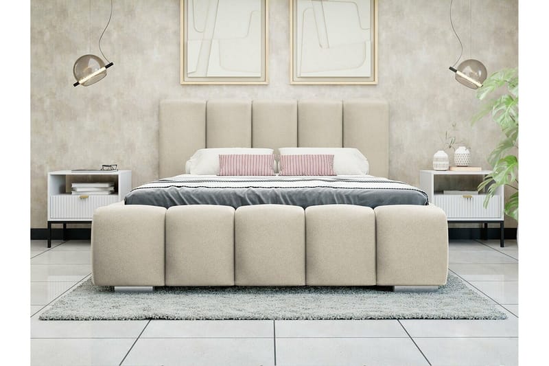 Cleaton Komplett Sängpaket 140x200 cm med Förvaring och Sänggavel + Bäddmadrass - Beige - Möbler - Sovrum - Sängram & sängstomme
