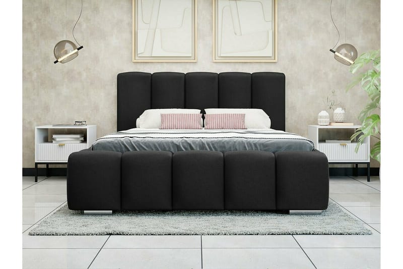 Cleaton Sängram 160x200 cm i Tyg med Förvaring och Sänggavel - Svart - Möbler - Sovrum - Sängram & sängstomme
