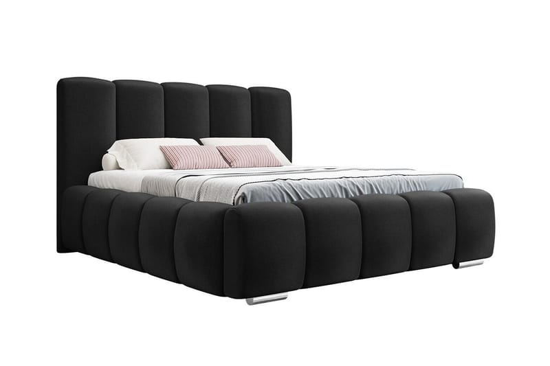Cleaton Sängram 160x200 cm i Tyg med Förvaring och Sänggavel, Svart