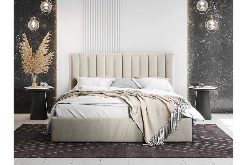 Derry Sängram med förvaring 160x200 cm - Beige - Möbler - Sovrum - Sängram & sängstomme