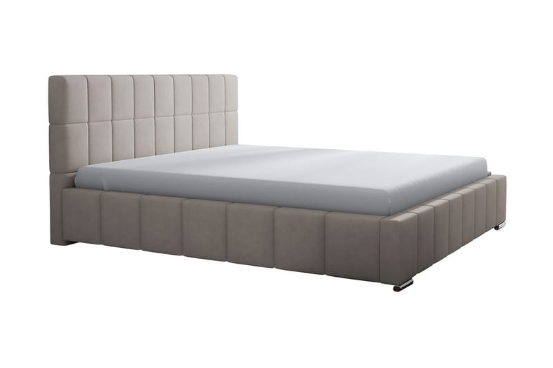 Elverum Komplett Sängpaket 160x200 cm i Tyg med Förvaring och Sänggavel + Bäddmadrass, Beige