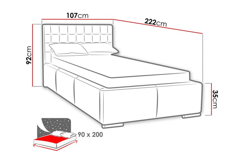 Faldet Komplett Sängpaket – Enkelsäng 90x200 cm med Förvaring och Sänggavel + Bäddmadrass - Taupe - Möbler - Sovrum - Sängram & sängstomme