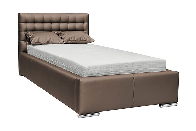 Faldet Komplett Sängpaket – Enkelsäng 90x200 cm med Förvaring och Sänggavel + Bäddmadrass, Taupe